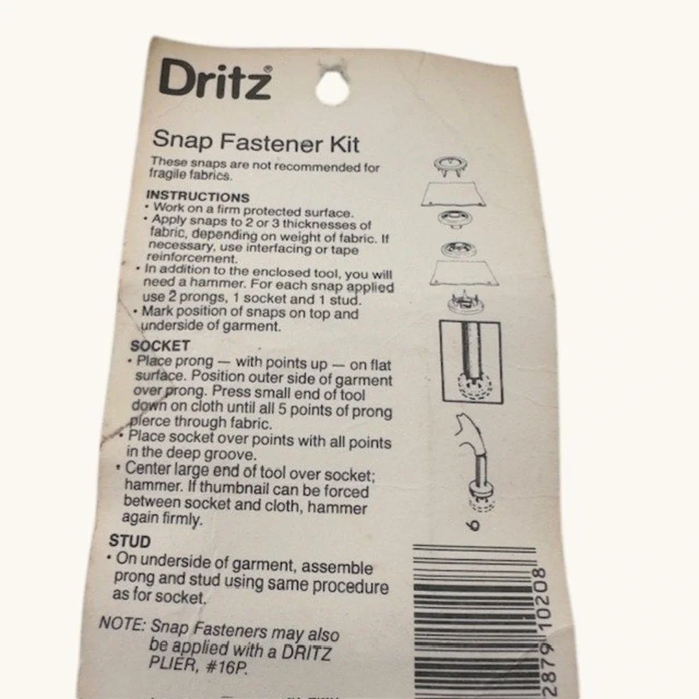 Dritz Snap Fastener Kit Size 16 7/16 Inch 11mm Silver Metal 4 Sets with Tool 670